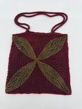 Vintage Hand-Beaded Red and Gold Evening Satchel Bag